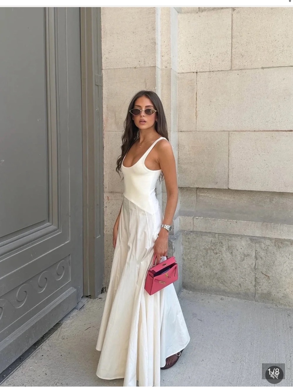 Zara White Scoop-Neck Maxi Dress